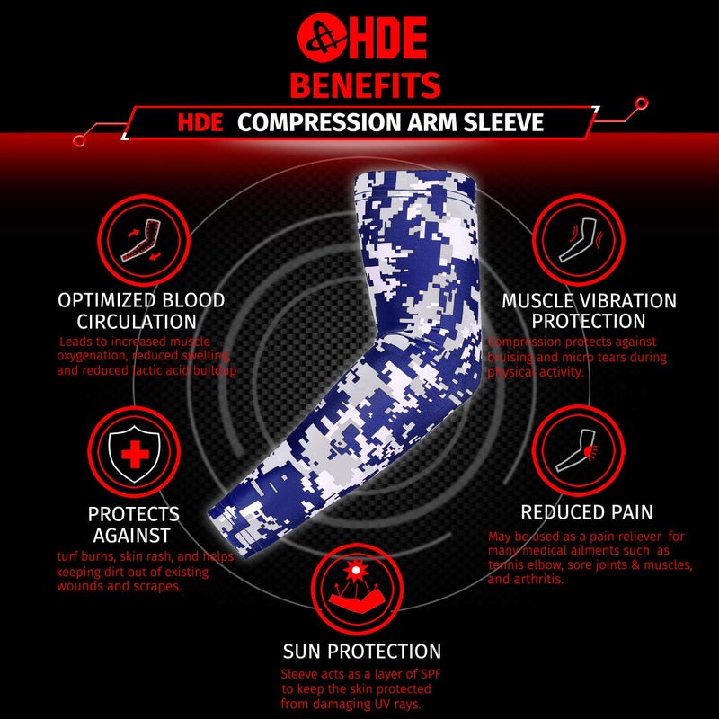 HDE Arm Compression Sleeves for Kids Basketball Shooting Sleeve Youth Sports Cooling Sun Protection Football Baseball 1 Pair Navy Blue & Silver Camo - YS - Image 4